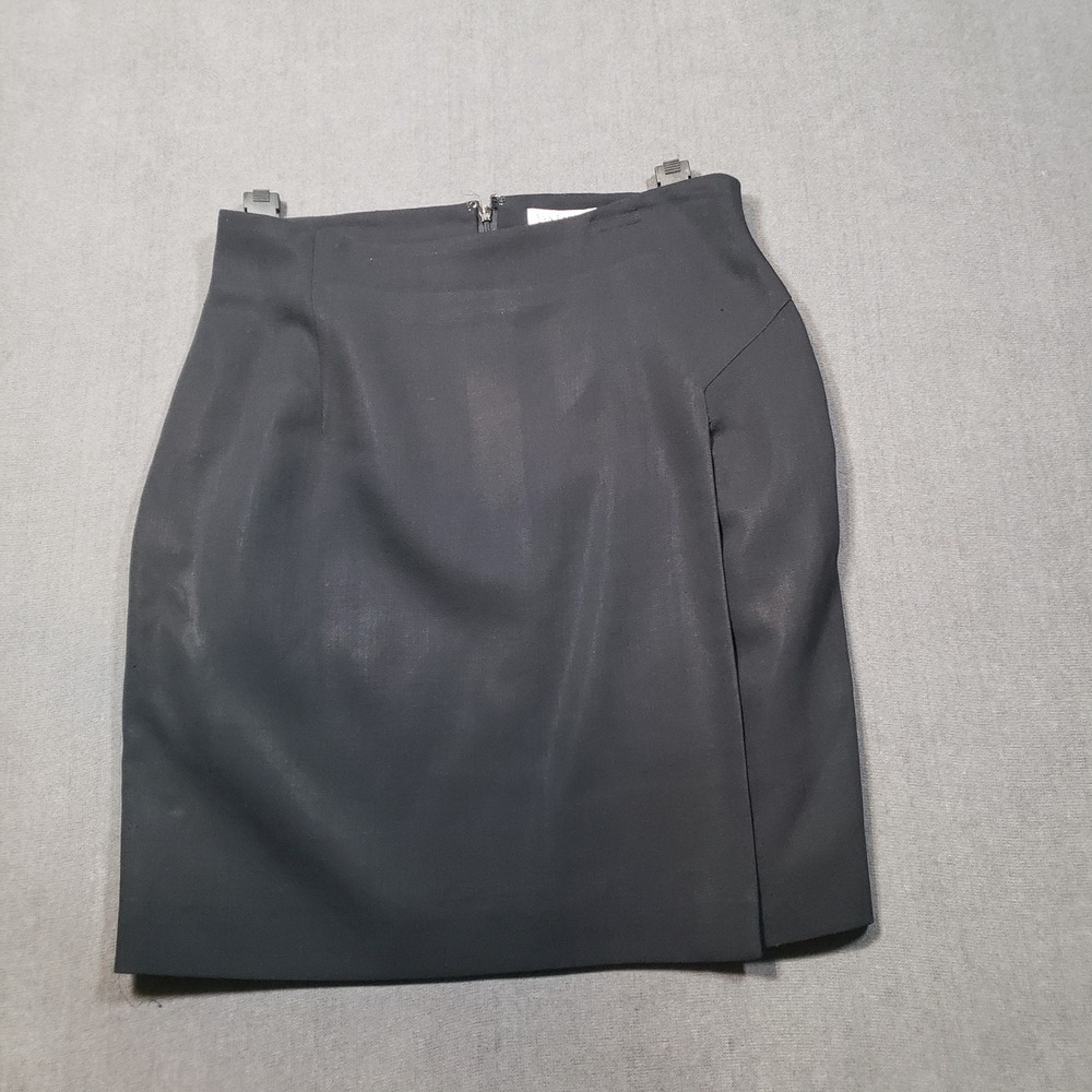Ann Taylor Mini Skirt Womens 12P Black Wool‎ Wrap Front Professional Tailored